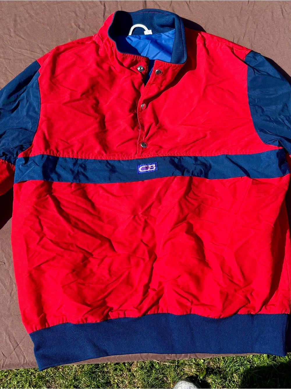 Vintage CB Red and Navy Pullover Windbreaker with Chest Logo 1980